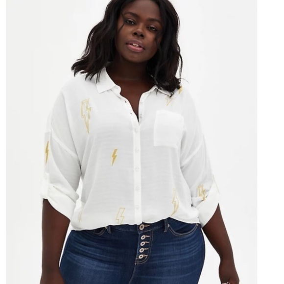 WHITE EMBROIDERED LIGHTNING BOLT SHIRT - Picture 2 of 6